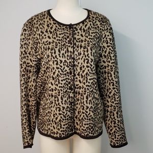 Talbots Animal Leopard Print Cardigan Size L